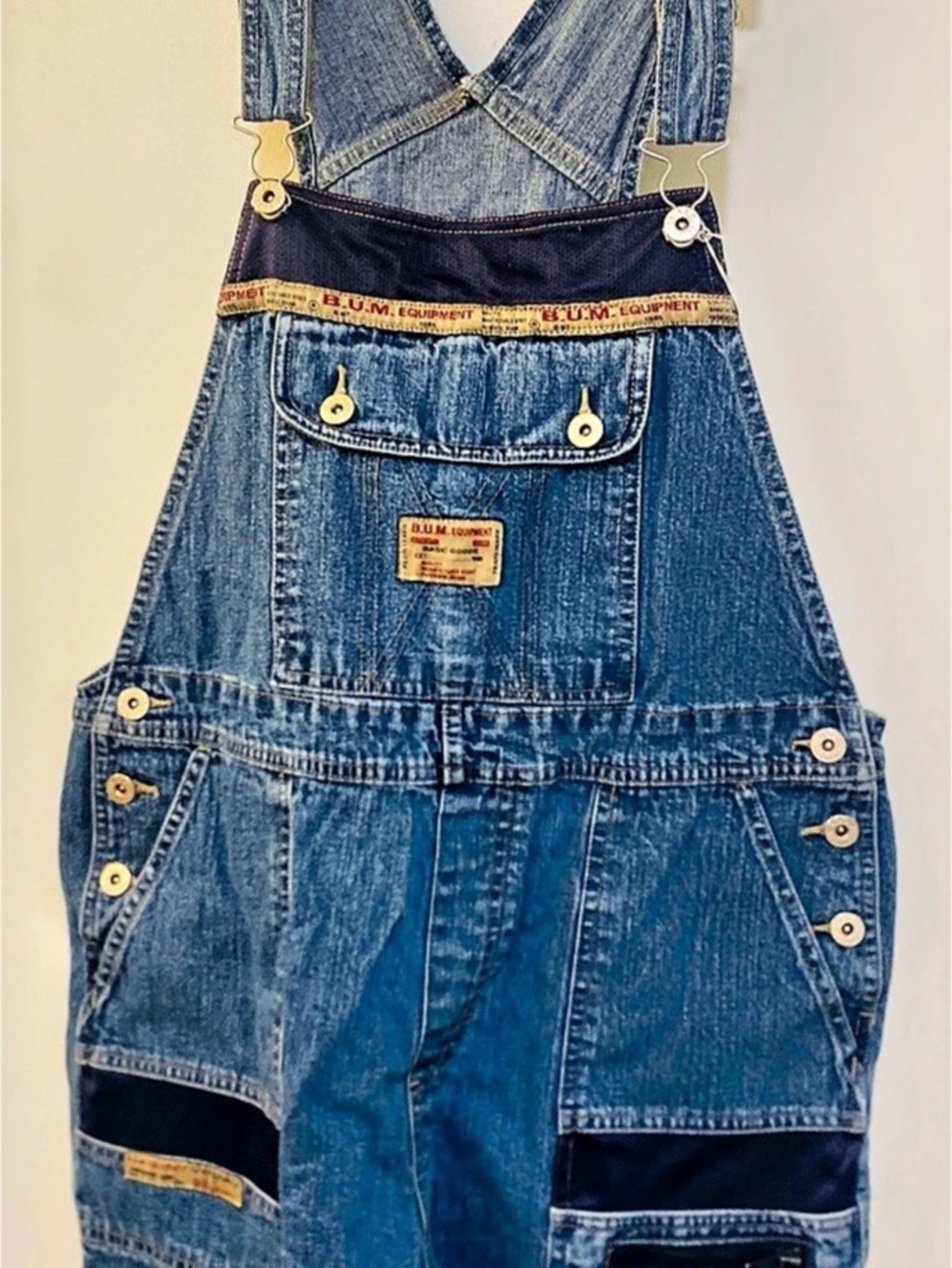 Vintage B.U.M. Equipment Denim Bib Overalls Size Large Blue